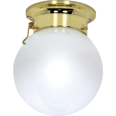 Nuvo Lighting 60/295  1 Light - 6" - Ceiling Mount - White Ball with Pull Chain Switch in Polished Brass Finish